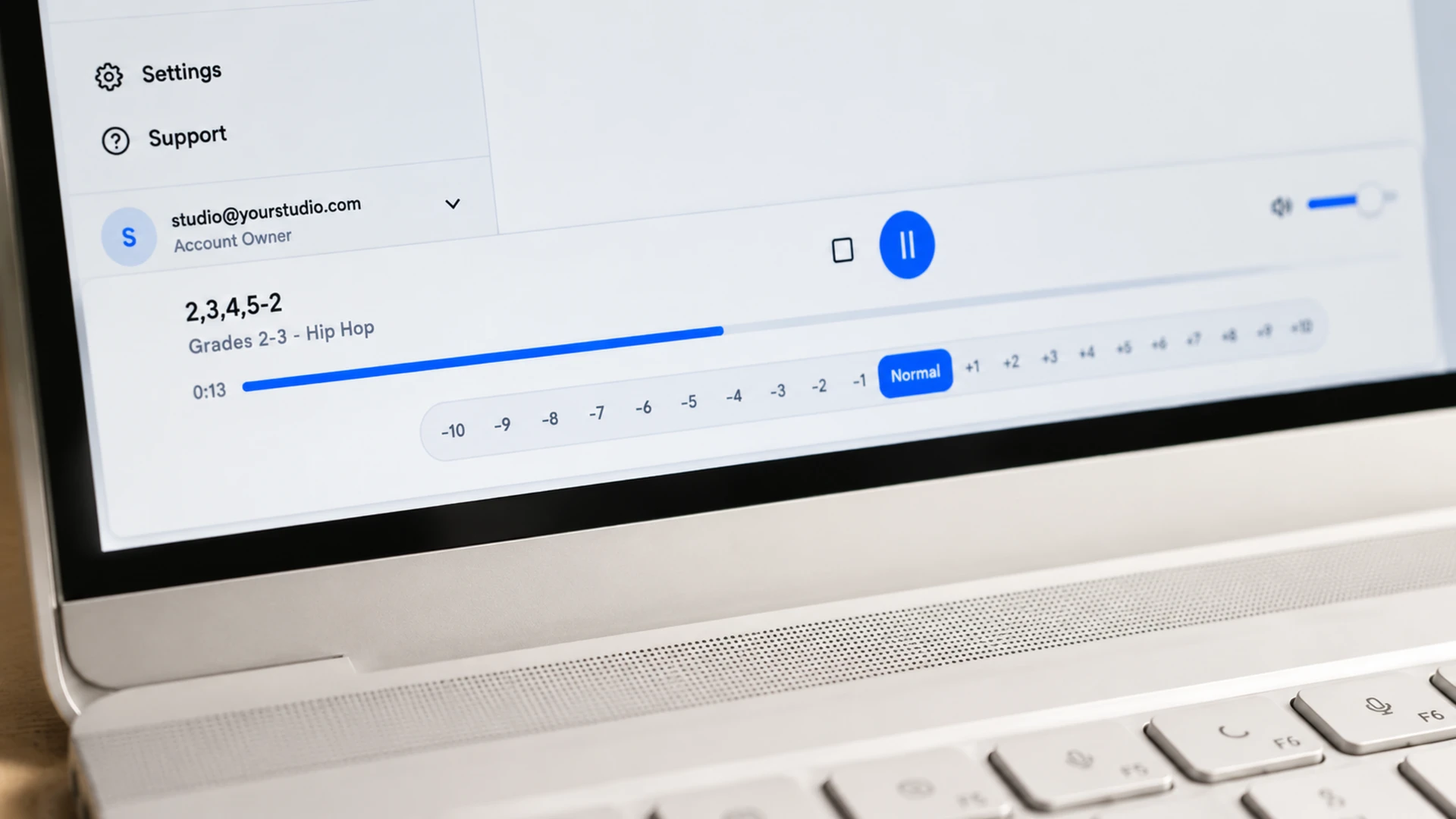 StudioMusic.io audio player with timeline and speed controls